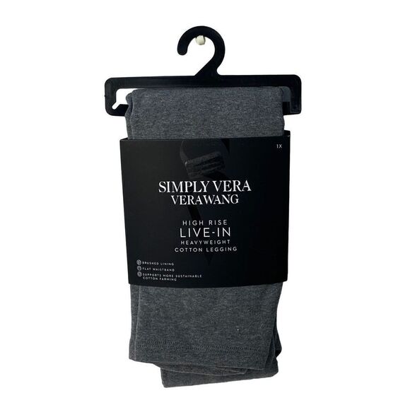 SIMPLY VERA VERA WANG 1X Heather Gray Cozy Heavyweight Leggings - Picture 1 of 5